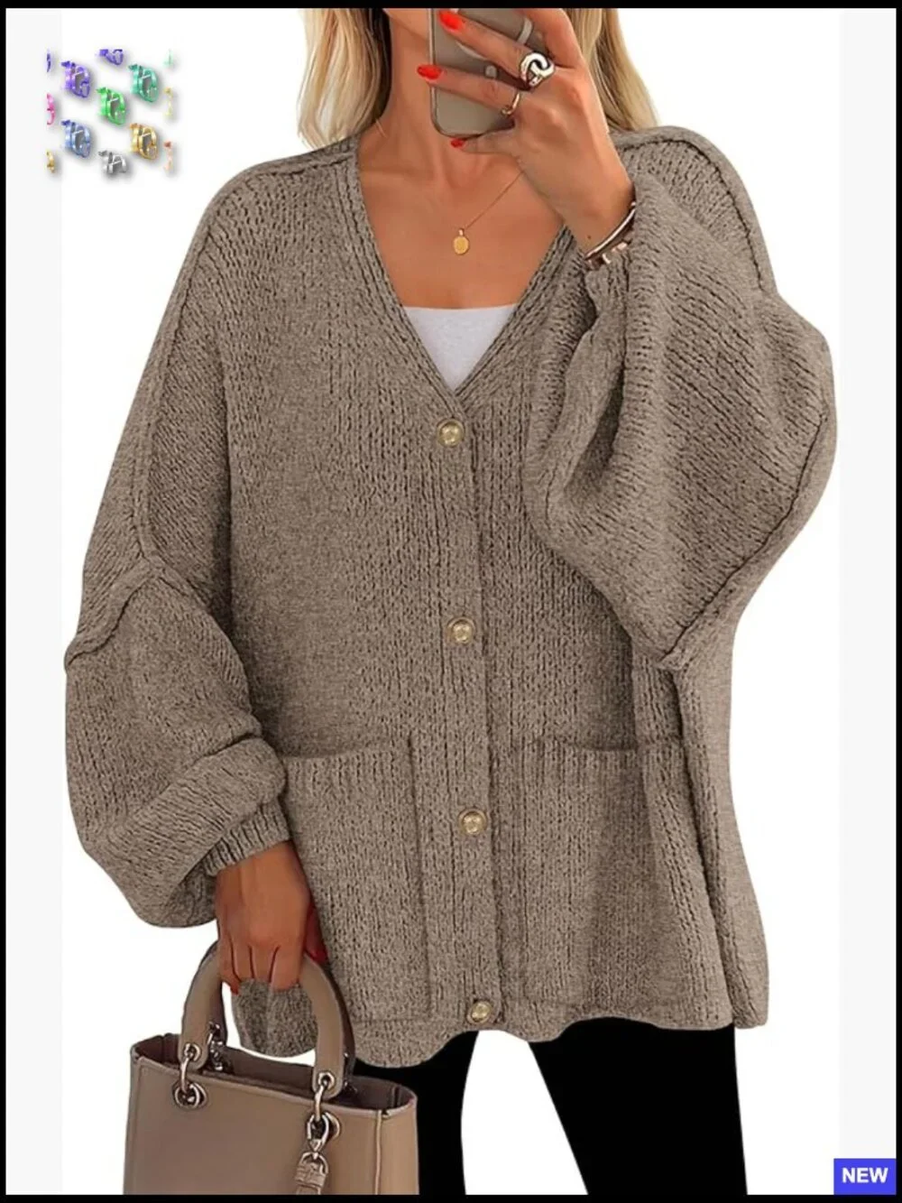 Oversized Chunky Knit Cardigan Button Down Lantern Sleeve Cozy Fall Sweater - Picture 1 of 7